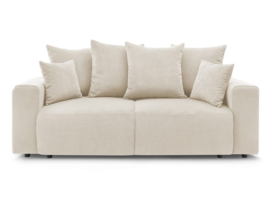 Canapé Envy en tissu côtelé beige crème, vu de face sur fond blanc