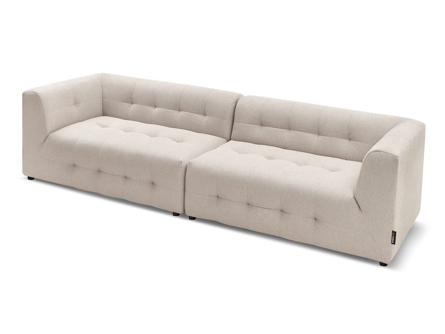 Canapé Kleber modulable deux modules en tissu beige clair, vue frontale sur fond blanc.