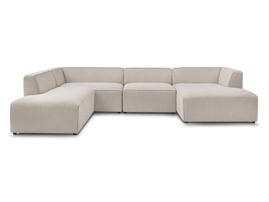 Canapé Megève panoramique angle en tissu beige, vue d'ensemble de face
