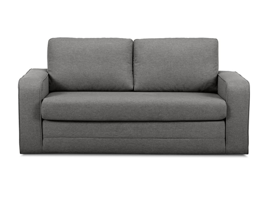 Canapé Come en tissu gris anthracite, vu de face avec dossier modulable.