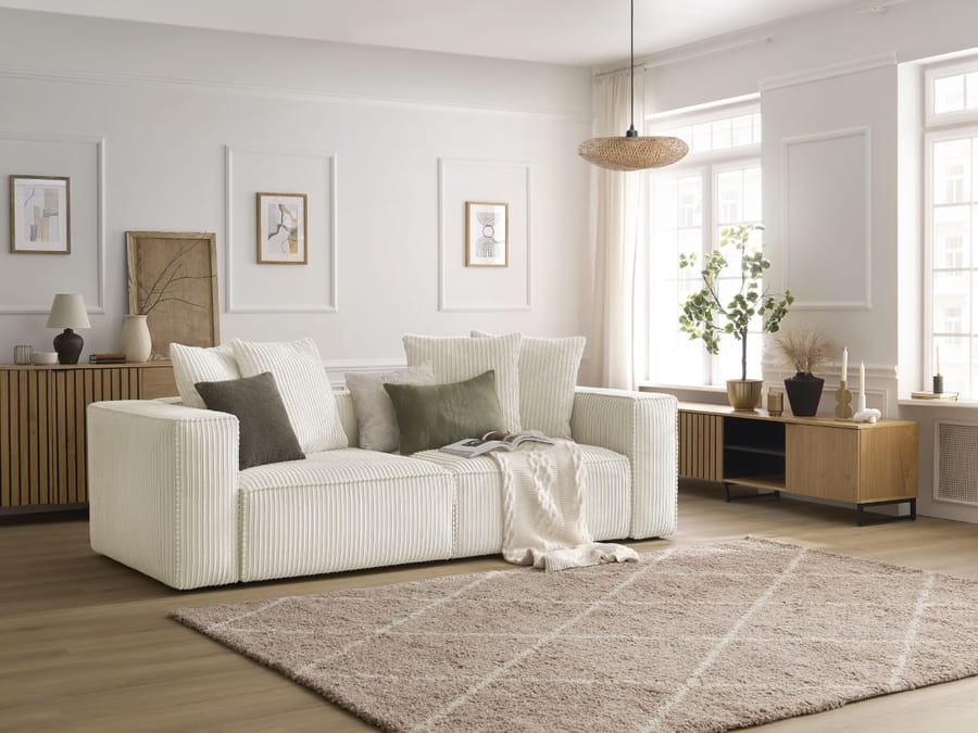 Canapé Nina Bobochic, coloris velours côtelé beige