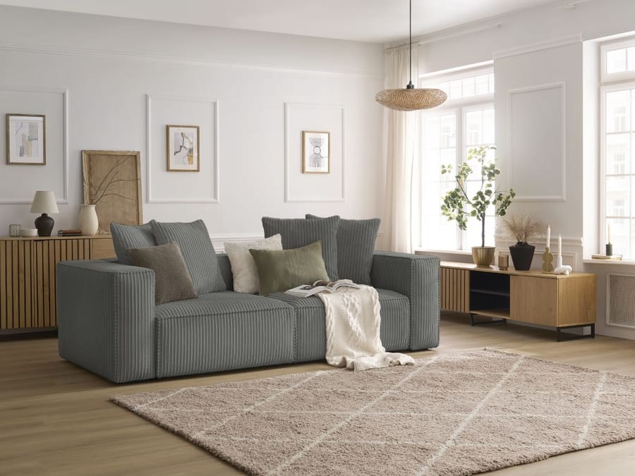 Canapé Nina Bobochic, coloris velours côtelé gris foncé