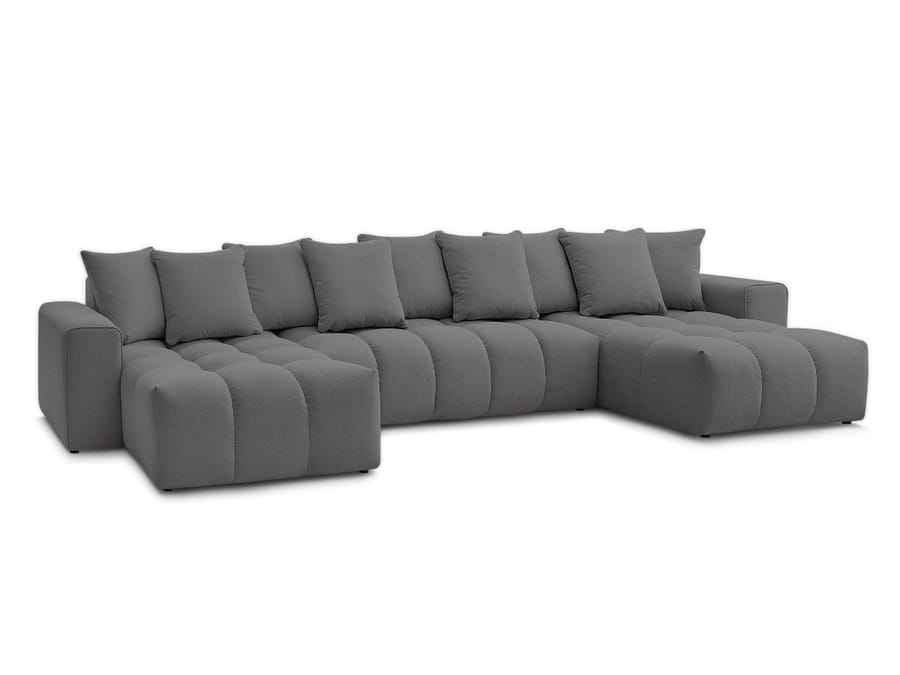 Canapé Mont-Blanc d'angle en tissu gris foncé, vue de face sur fond blanc.