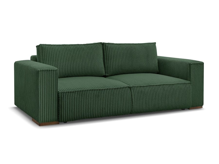 Canapé Chelsea en tissu vert foncé à rayures, vu de face sur fond neutre