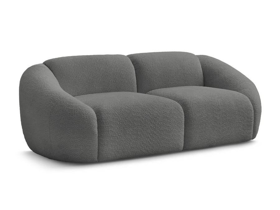 Canapé Tina en tissu gris, trois modules arrondis, vue de face.