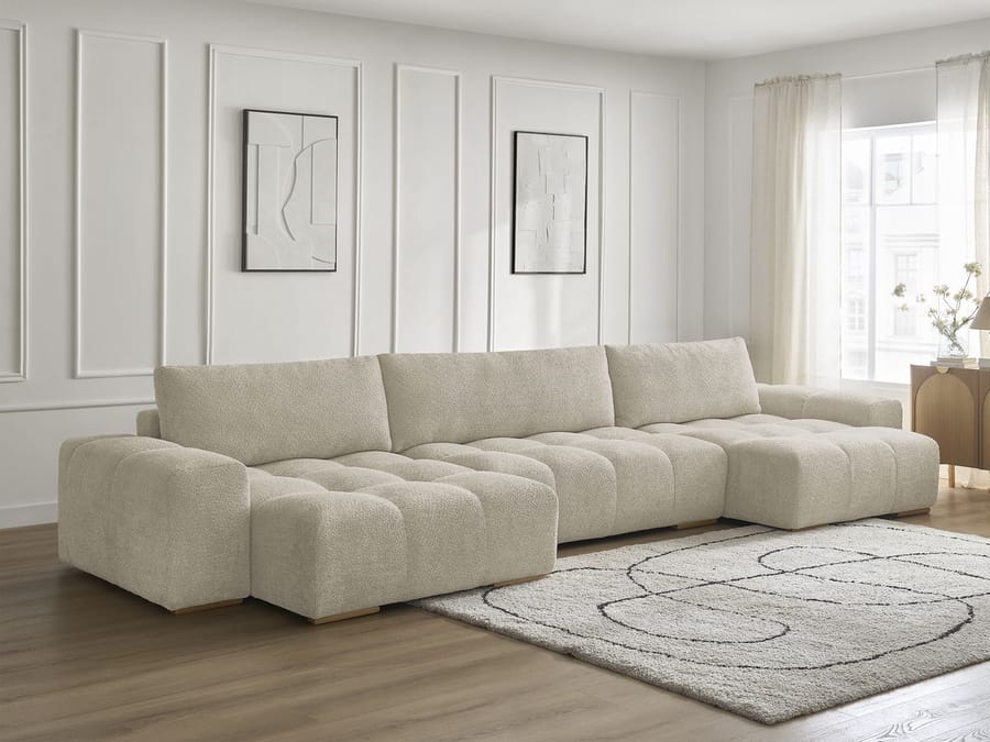 Canapé Anakin gris clair en configuration d angle avec méridienne, dans un salon.