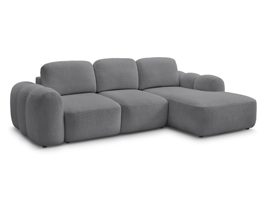 Canapé Montaigne en tissu gris clair, configuration angle, vue de profil trois-quarts