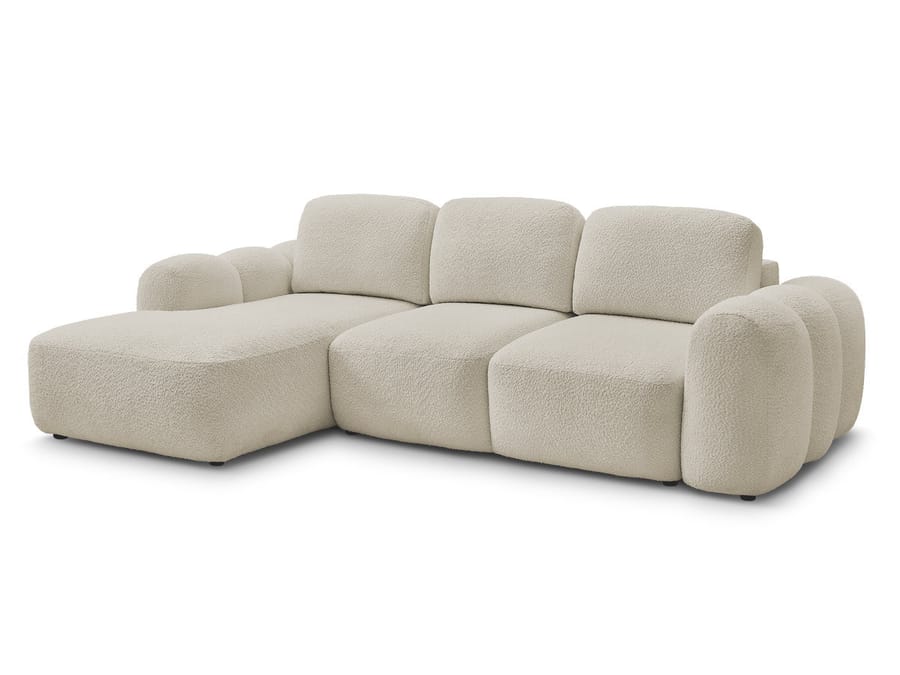Canapé Montaigne en tissu beige, configuration angle avec méridienne gauche, vue d ensemble