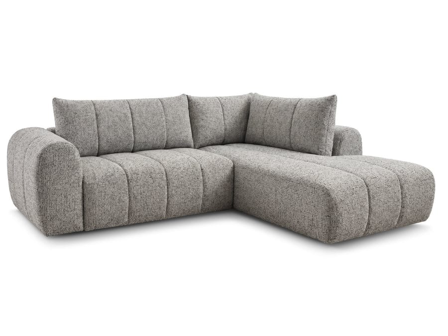 Canapé Nesty d'angle en tissu gris vu de trois quarts sur fond blanc