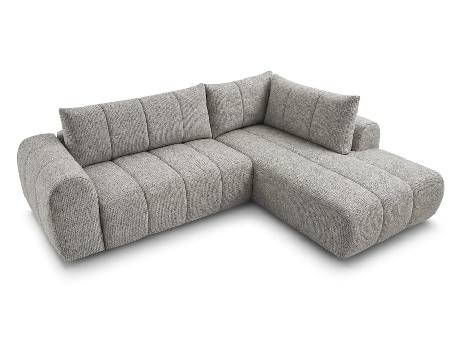 Canapé Nesty d'angle en tissu gris vu de côté montrant la profondeur et la hauteur