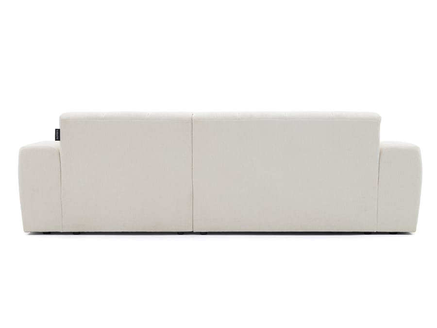 Canapé Théo en tissu beige, convertible trois places, vu de face arrière