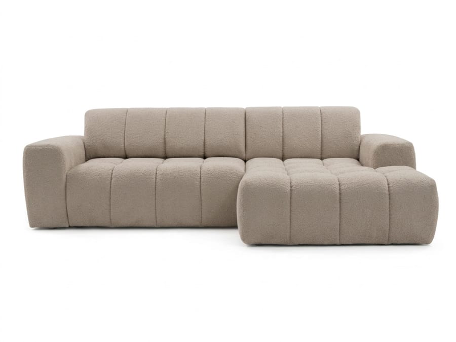 Canapé Théo en tissu beige clair, angle droit, vu de face sur fond blanc