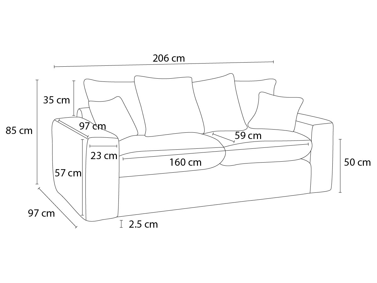 Sofa prosta 2-osobowa nierozkładana NEVADA, gładka tkanina