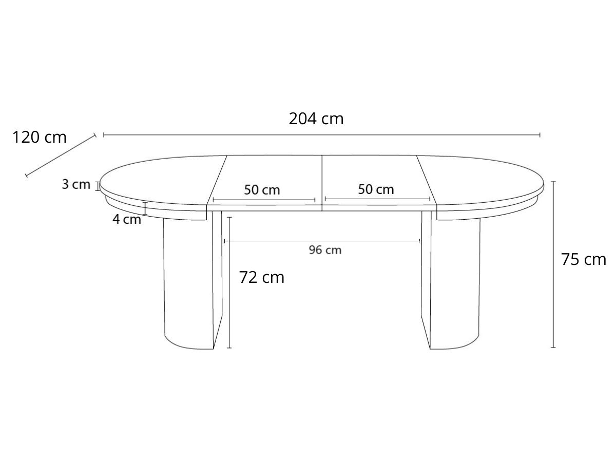 Table à manger ronde extensible 120 à 204 cm PRADO placage chêne massif avec rangements