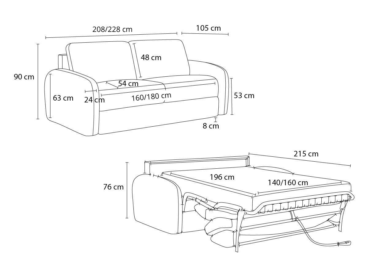 Canapé droit convertible KENAN ouverture express tissu bouclette