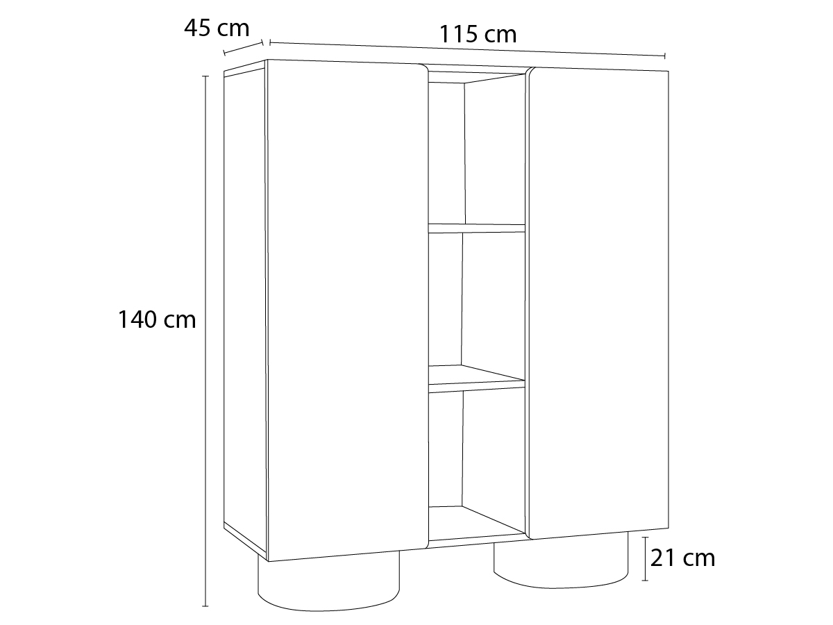 Buffet haut 2 portes 140 cm BOURBON placage noyer massif