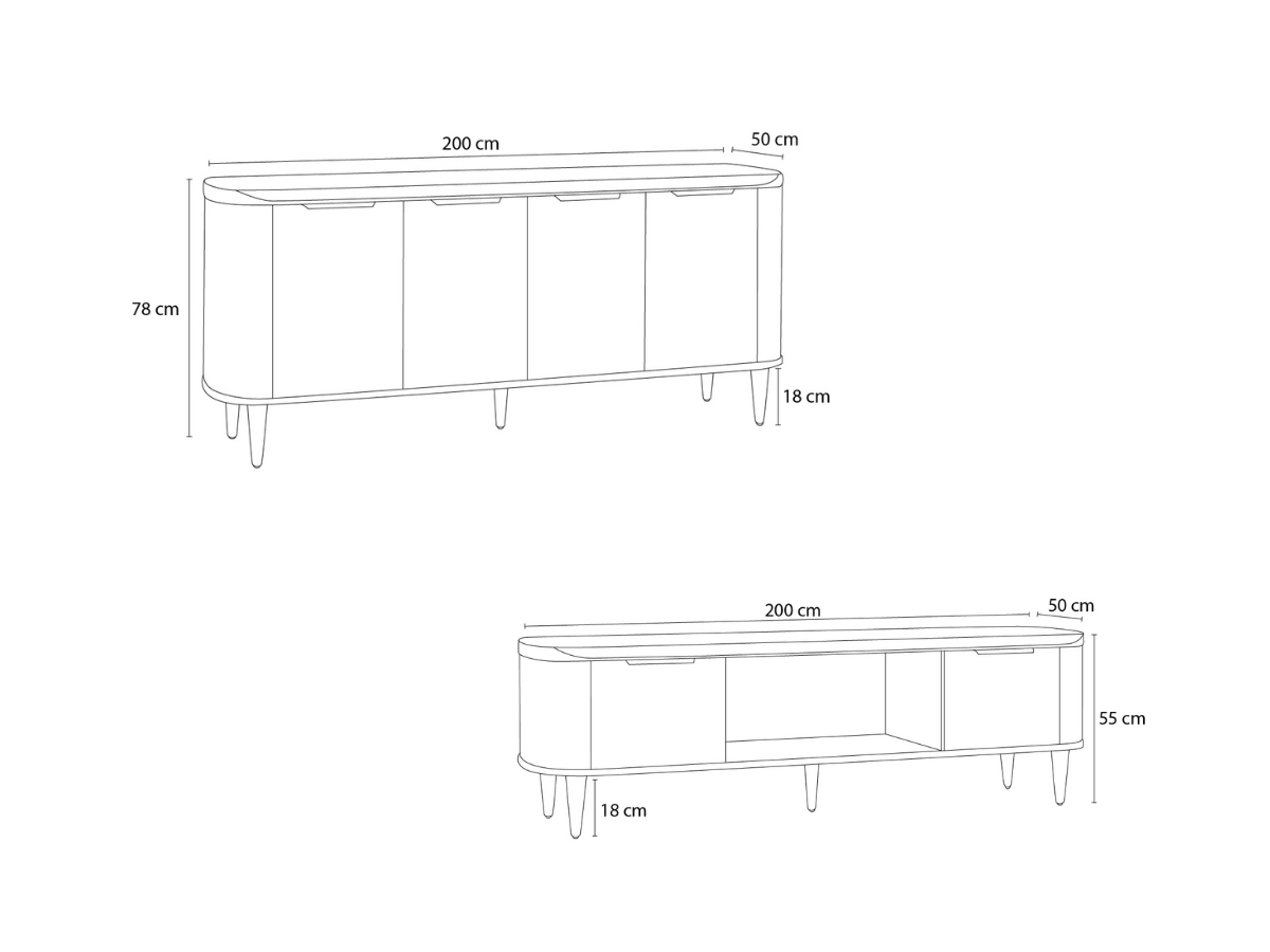 Ensemble MAZARGUES avec buffet 200 cm + meuble TV 200 cm placage chêne massif