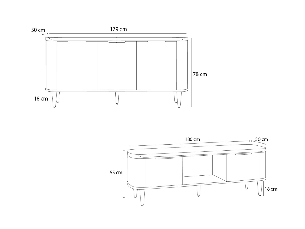 MAZARGUES set met dressoir 180 cm + TV-meubel 180 cm eiken fineer